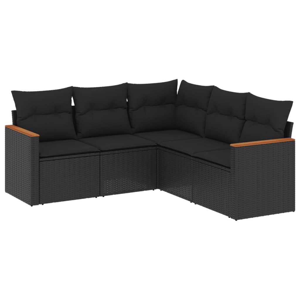 5-Delige Loungeset Met Kussens Poly Rattan Zwart