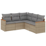 5-Delige Loungeset Met Kussens Poly Rattan Gemengd Beige