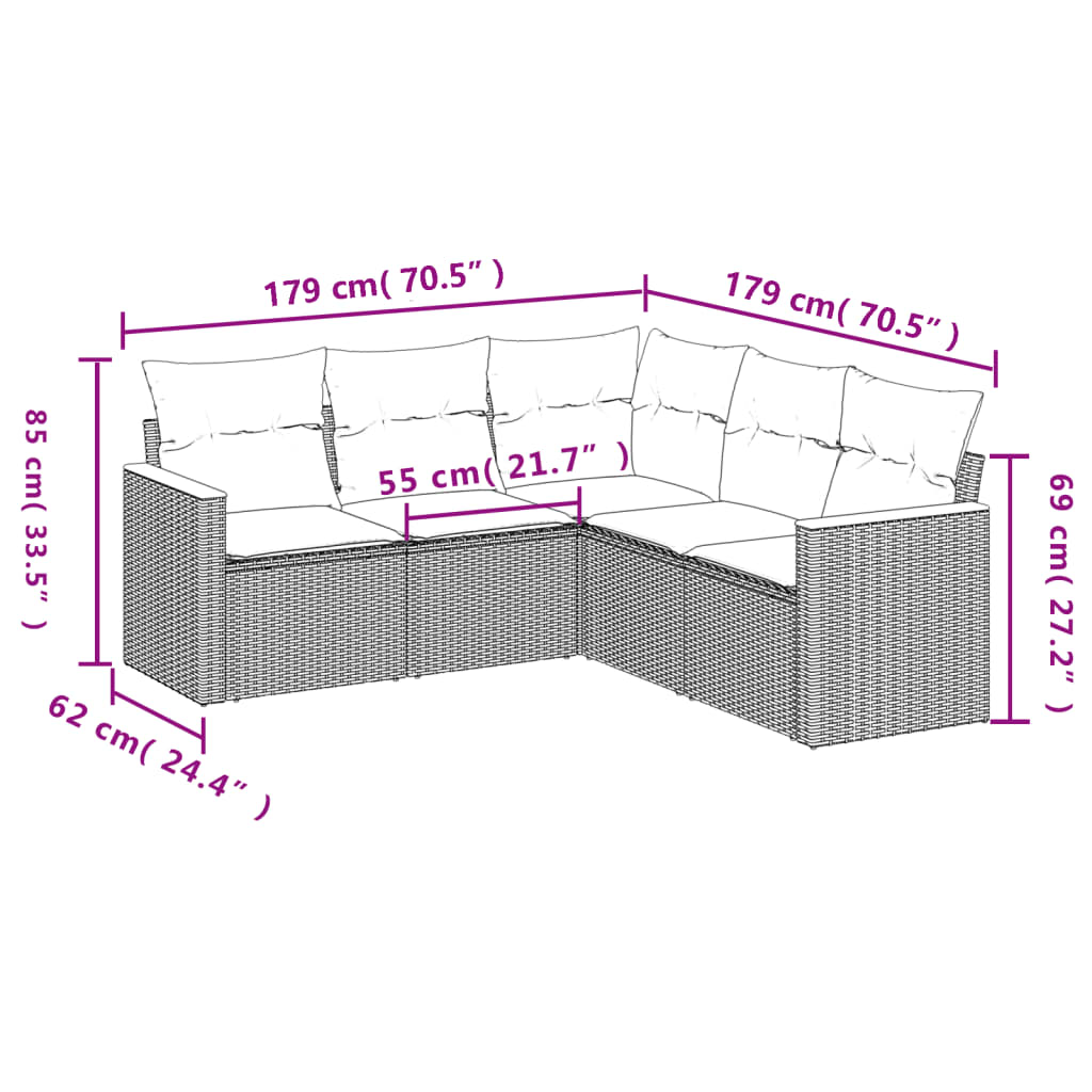 5-Delige Loungeset Met Kussens Poly Rattan Gemengd Beige