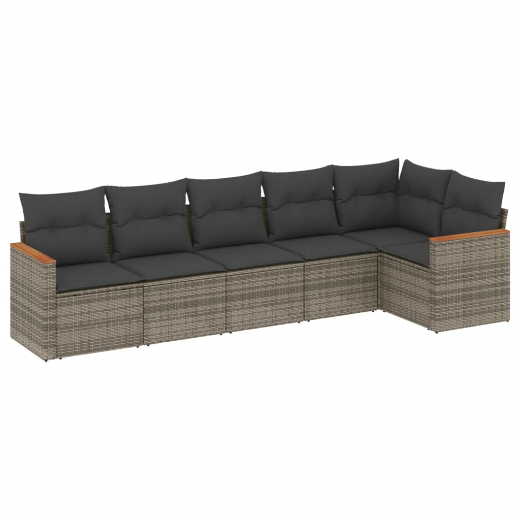 6-Delige Loungeset Met Kussens Poly Rattan Grijs