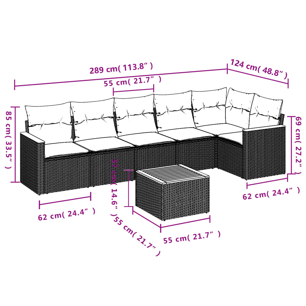 7-Delige Loungeset Met Kussens Poly Rattan Grijs