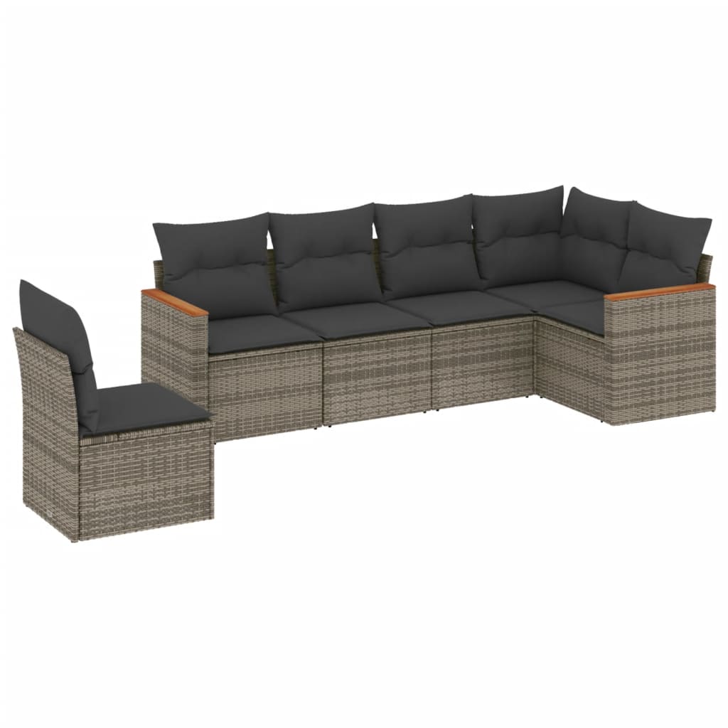 6-Delige Loungeset Met Kussens Poly Rattan Grijs