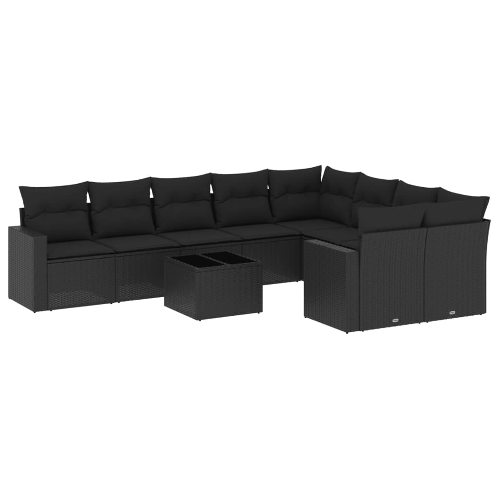 10-Delige Loungeset Met Kussens Poly Rattan Zwart