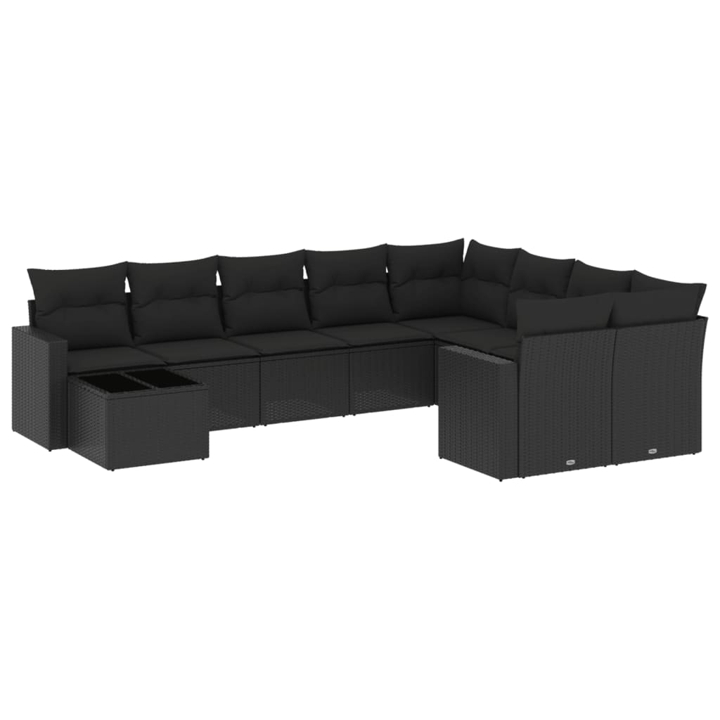 10-Delige Loungeset Met Kussens Poly Rattan Zwart