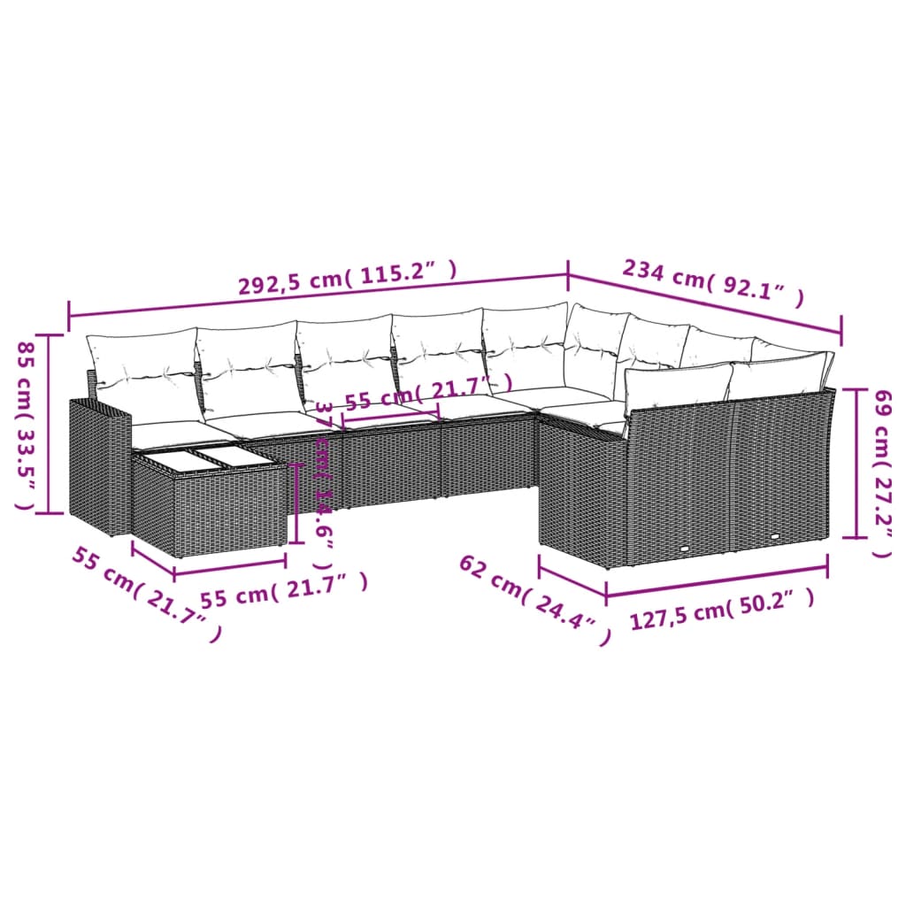 10-Delige Loungeset Met Kussens Poly Rattan Zwart