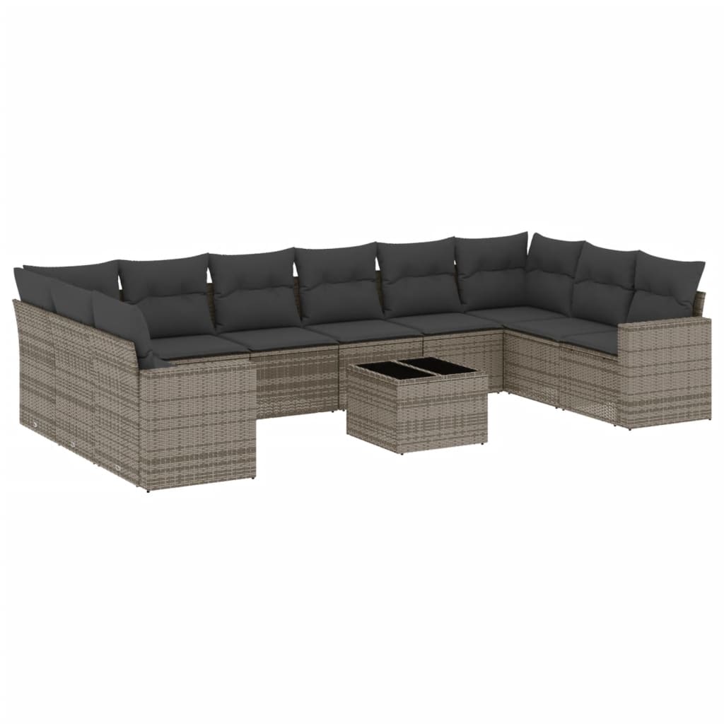 11-Delige Loungeset Met Kussens Poly Rattan Grijs