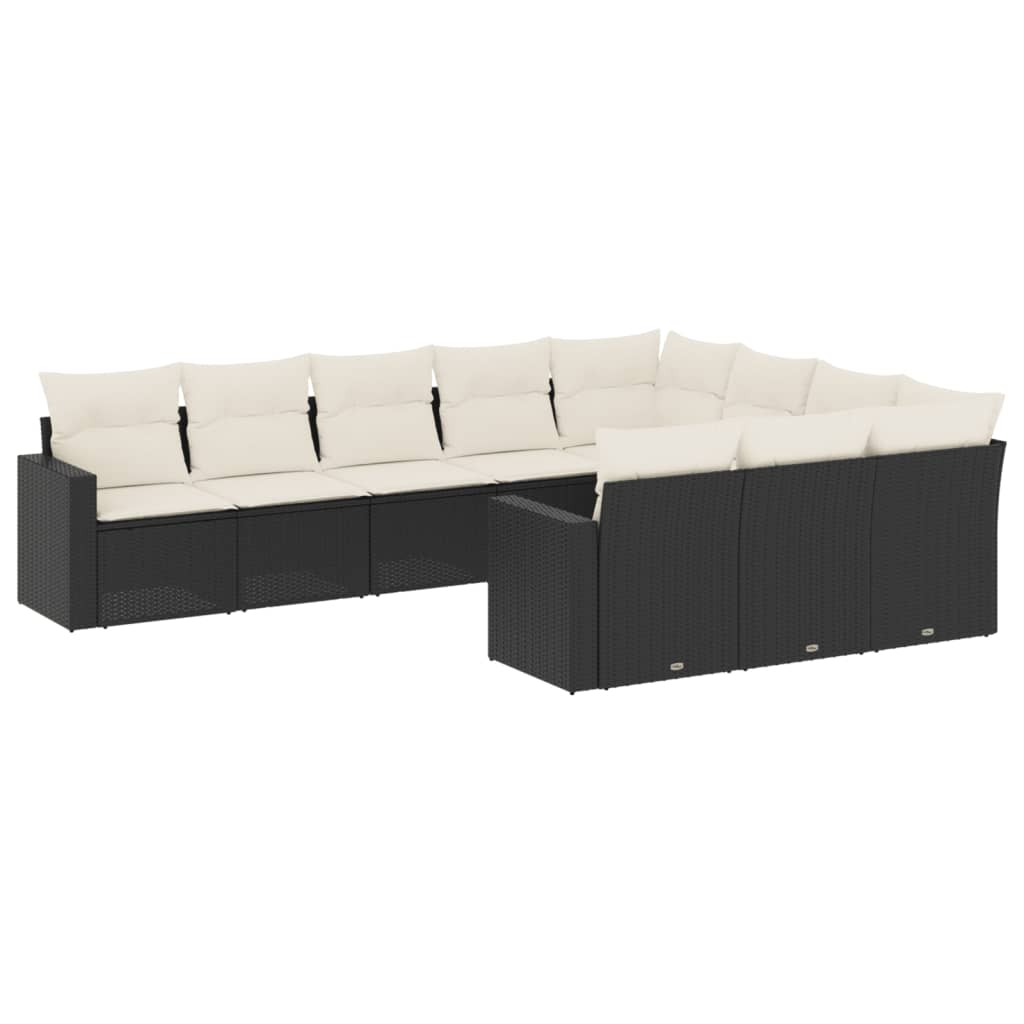 10-Delige Loungeset Met Kussens Poly Rattan Zwart