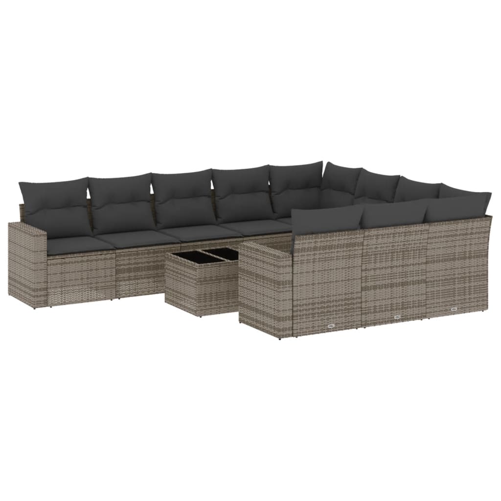 11-Delige Loungeset Met Kussens Poly Rattan Grijs