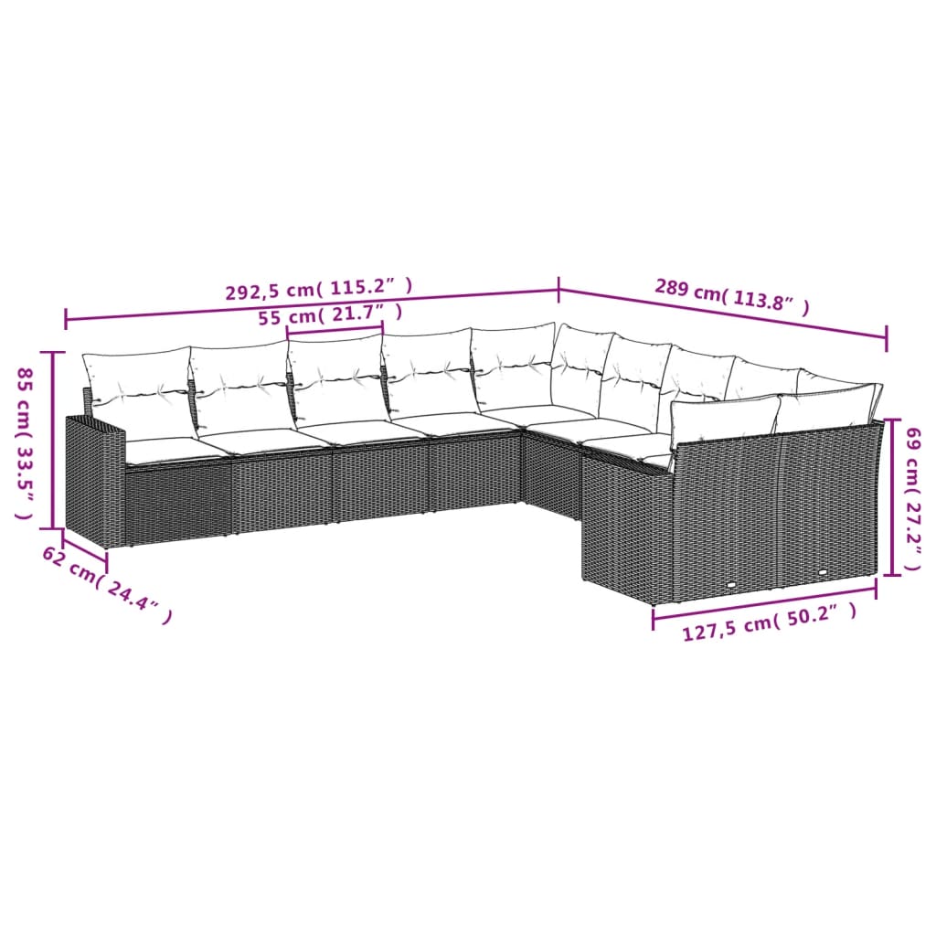 10-Delige Loungeset Met Kussens Poly Rattan Zwart