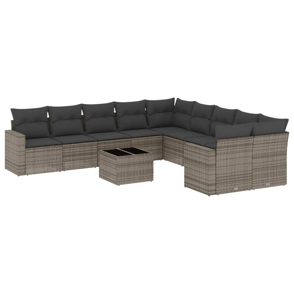 11-Delige Loungeset Met Kussens Poly Rattan Grijs