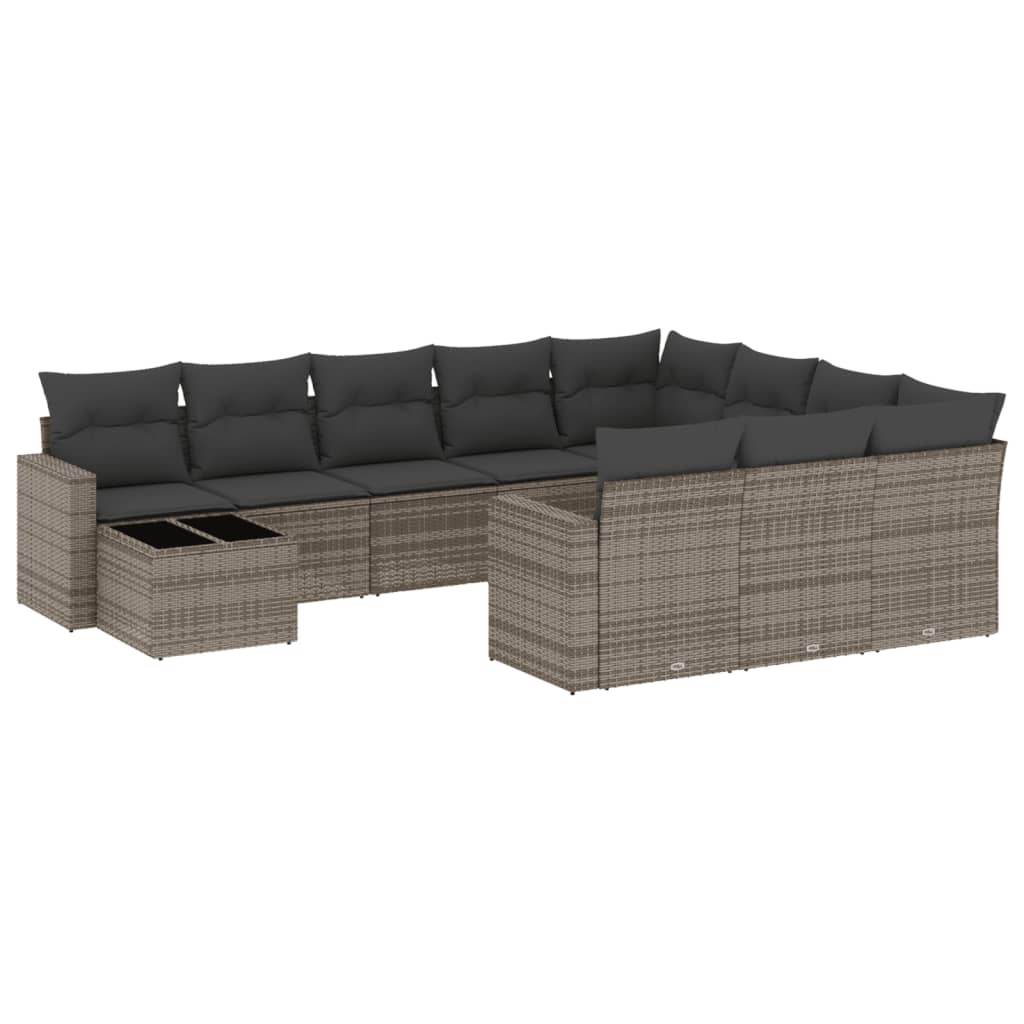 11-Delige Loungeset Met Kussens Poly Rattan Grijs