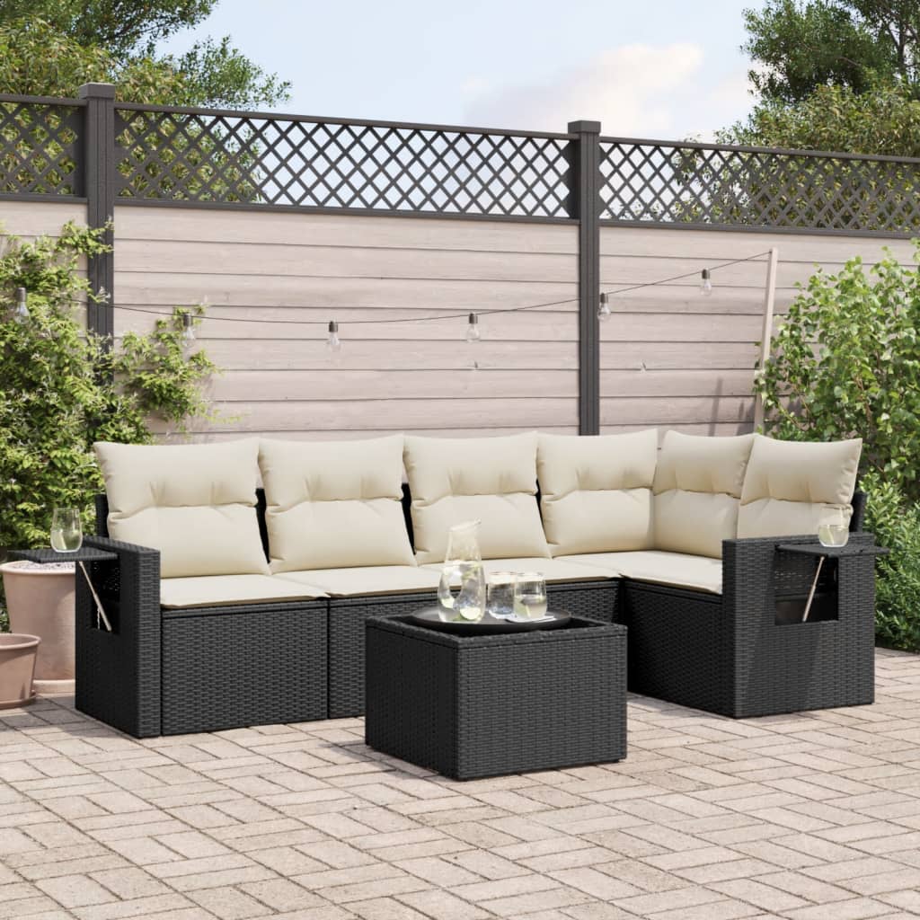 6-Delige Loungeset Met Kussens Poly Rattan Zwart