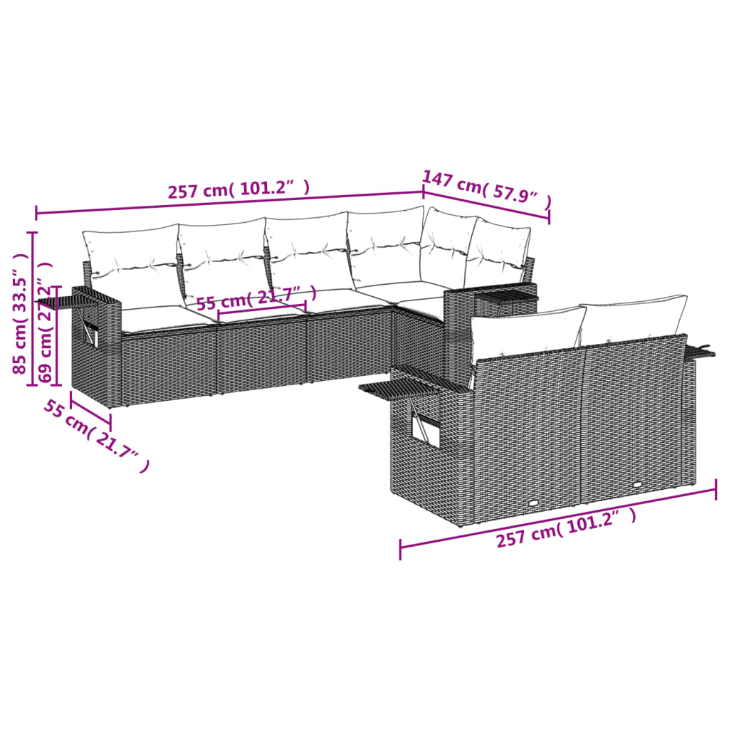7-Delige Loungeset Met Kussens Poly Rattan Beige
