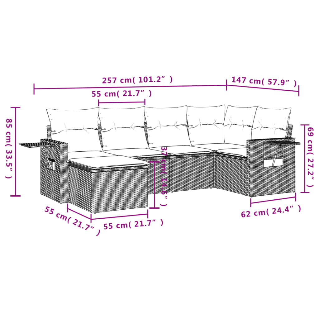 6-Delige Loungeset Met Kussens Poly Rattan Beige