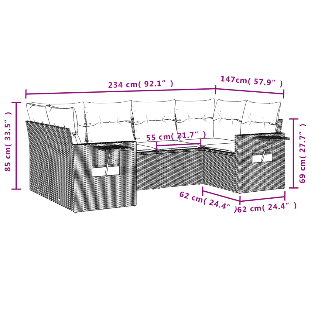 6-Delige Loungeset Met Kussens Poly Rattan