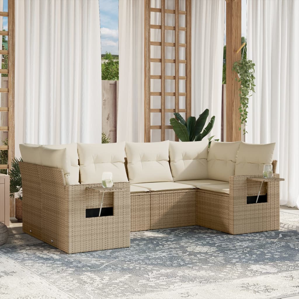 6-Delige Loungeset Met Kussens Poly Rattan