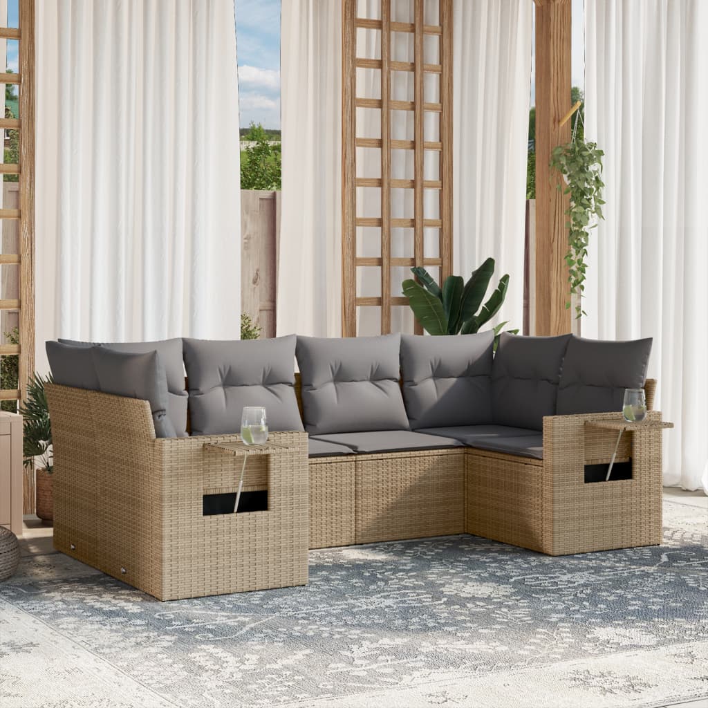 6-Delige Loungeset Met Kussens Poly Rattan