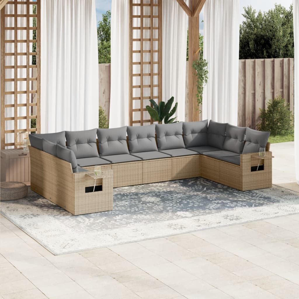 10-Delige Loungeset Met Kussens Poly Rattan Beige