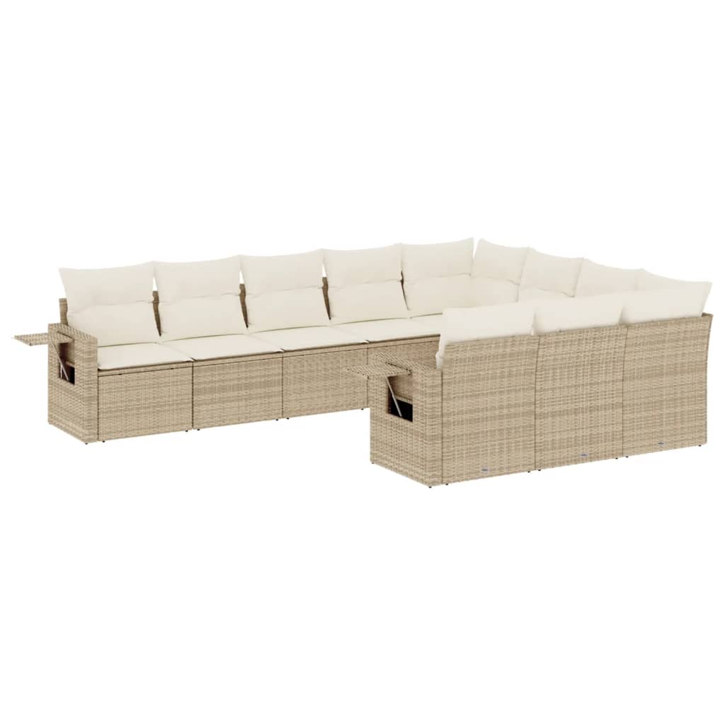 10-Delige Loungeset Met Kussens Poly Rattan Beige