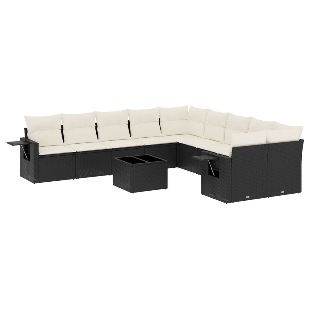 11-Delige Loungeset Met Kussens Poly Rattan Zwart