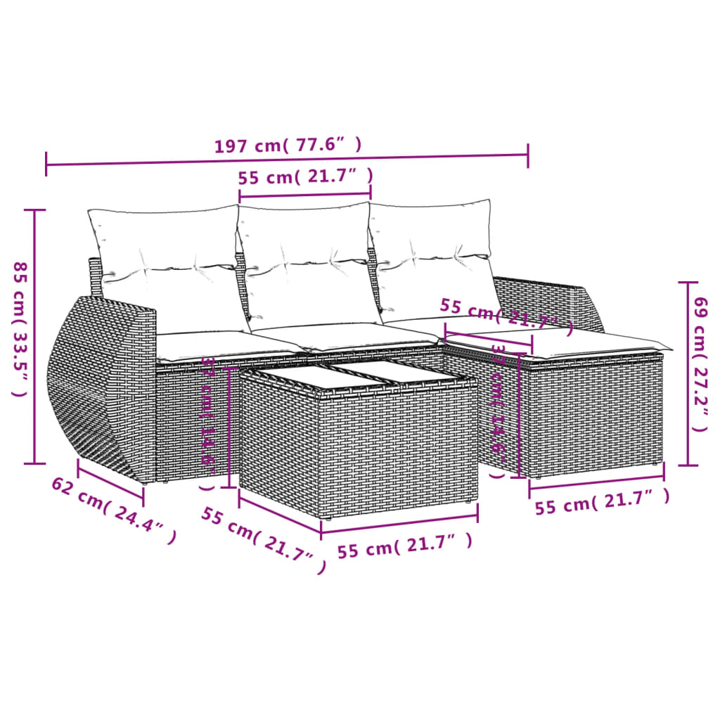 5-Delige Loungeset Met Kussens Poly Rattan Zwart