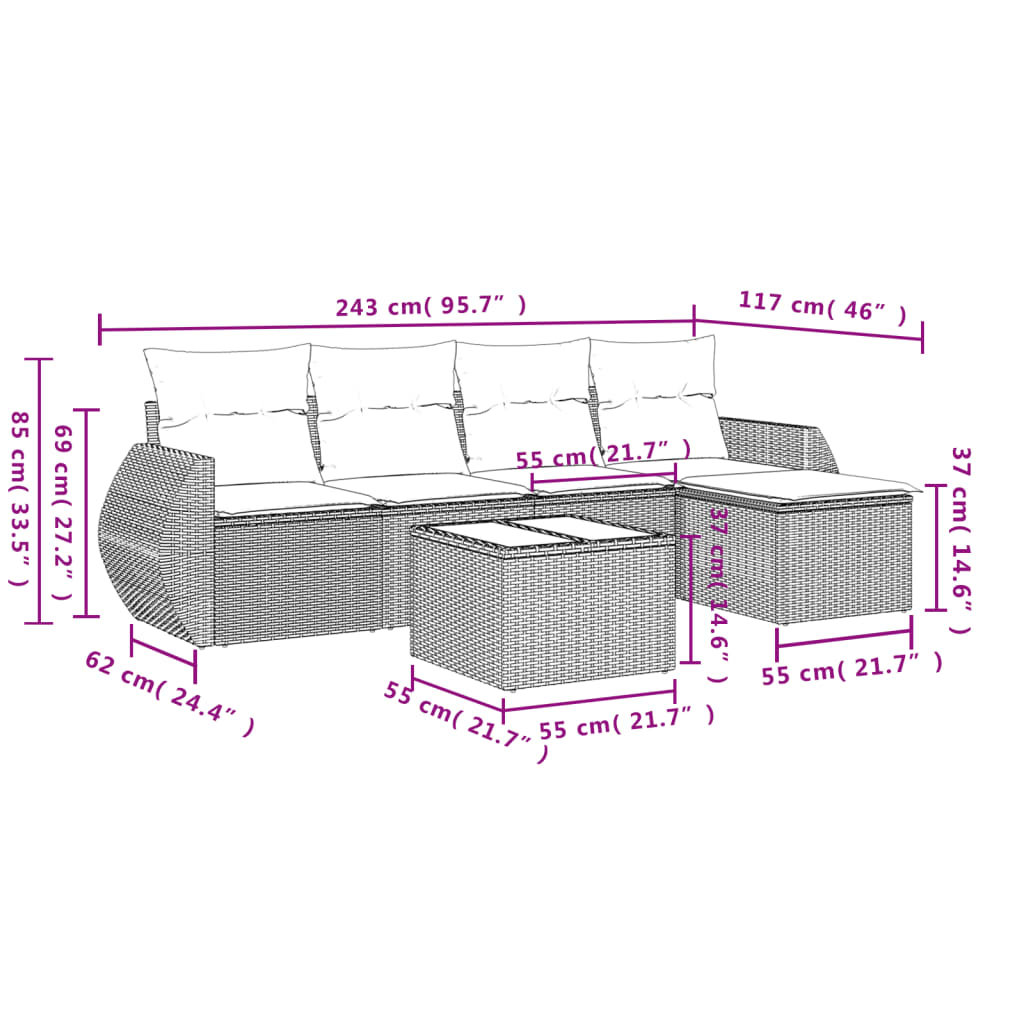 6-Delige Loungeset Met Kussens Poly Rattan Zwart