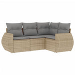 4-Delige Loungeset Met Kussens Poly Rattan Beige