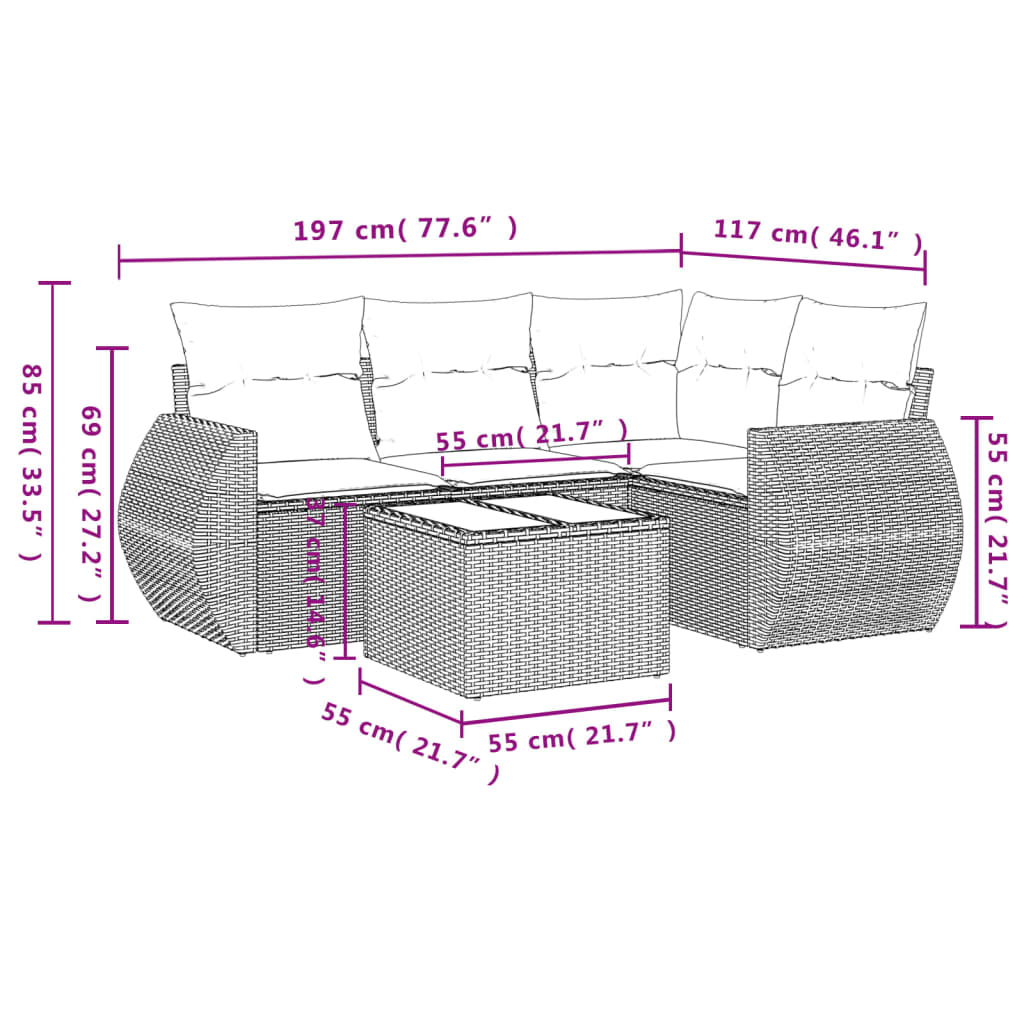 5-Delige Loungeset Met Kussens Poly Rattan Zwart