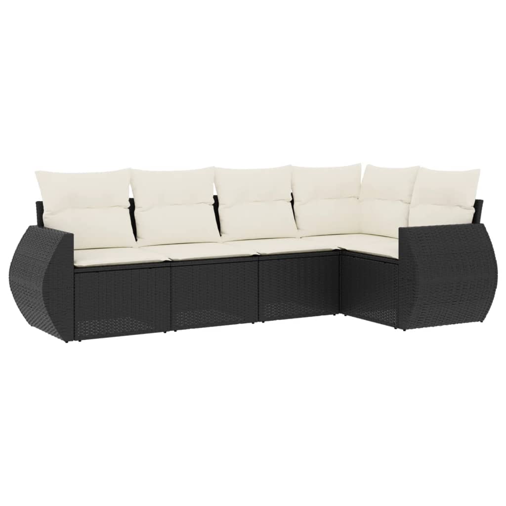 5-Delige Loungeset Met Kussens Poly Rattan Zwart