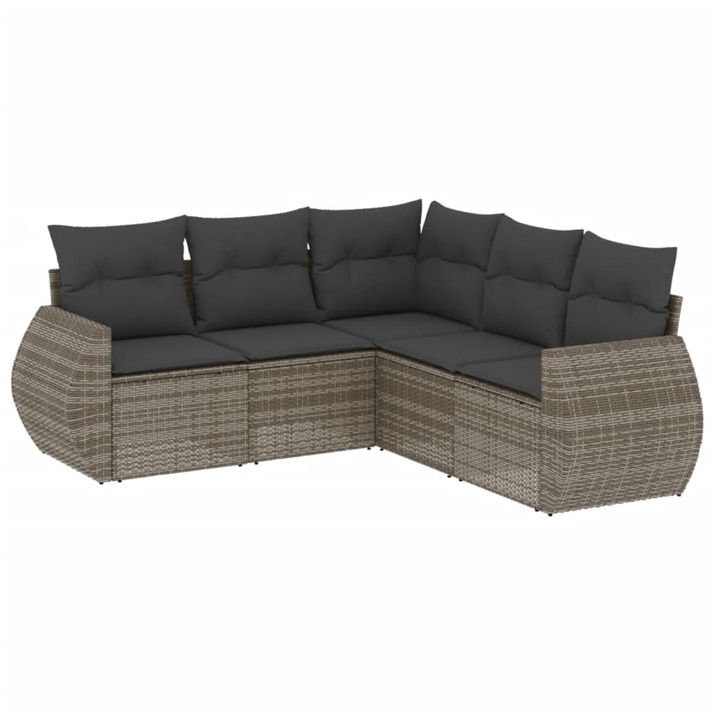5-Delige Loungeset Met Kussens Poly Rattan Grijs