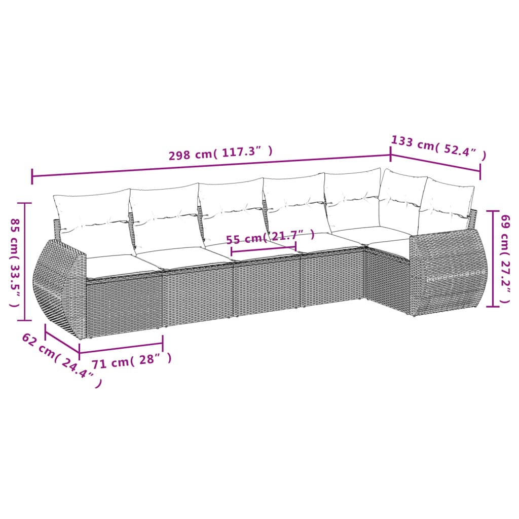 6-Delige Loungeset Met Kussens Poly Rattan Beige