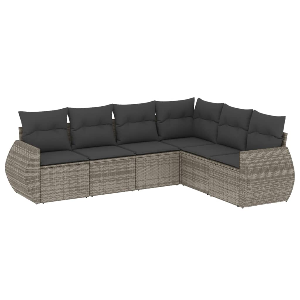 6-Delige Loungeset Met Kussens Poly Rattan Grijs
