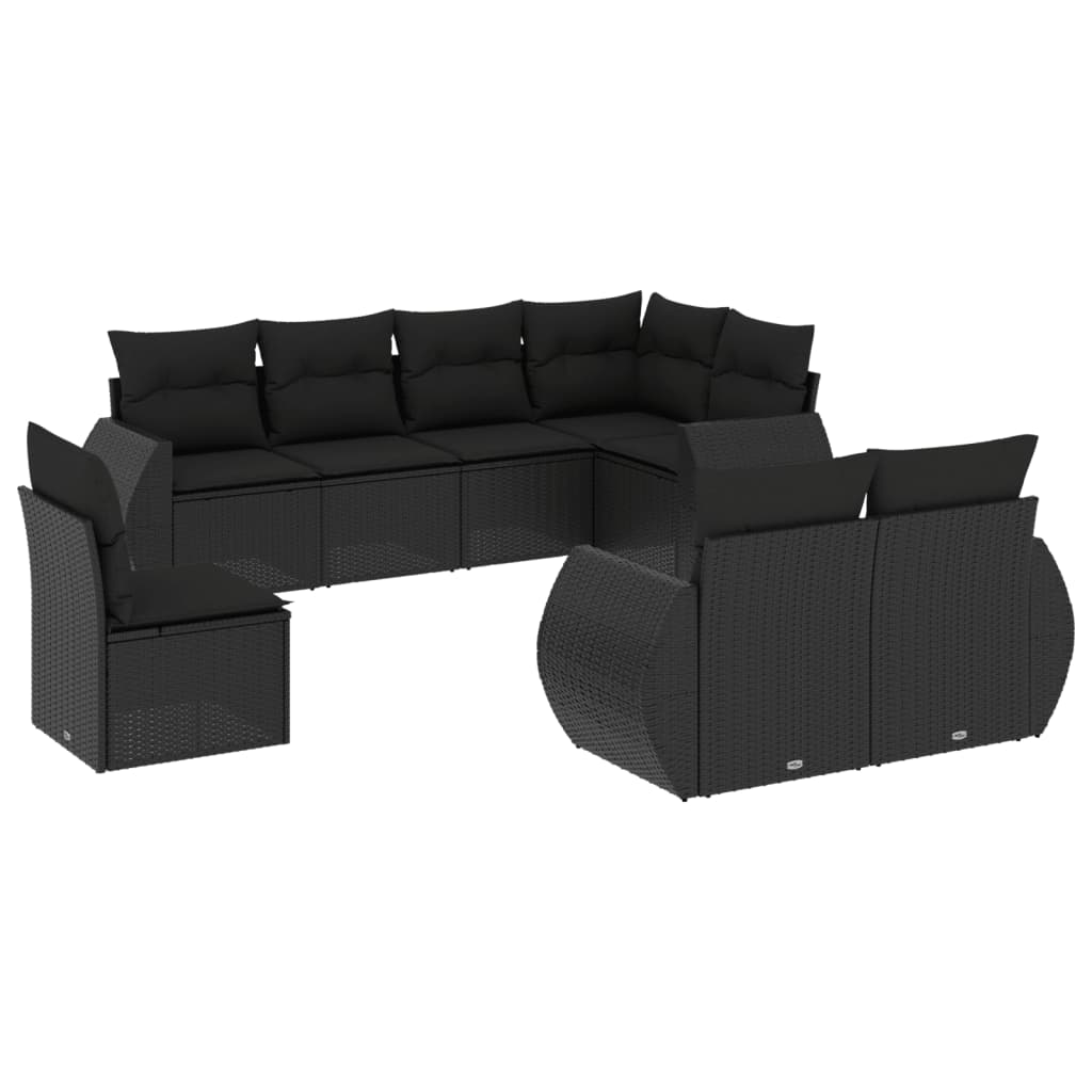 8-Delige Loungeset Met Kussens Poly Rattan Zwart