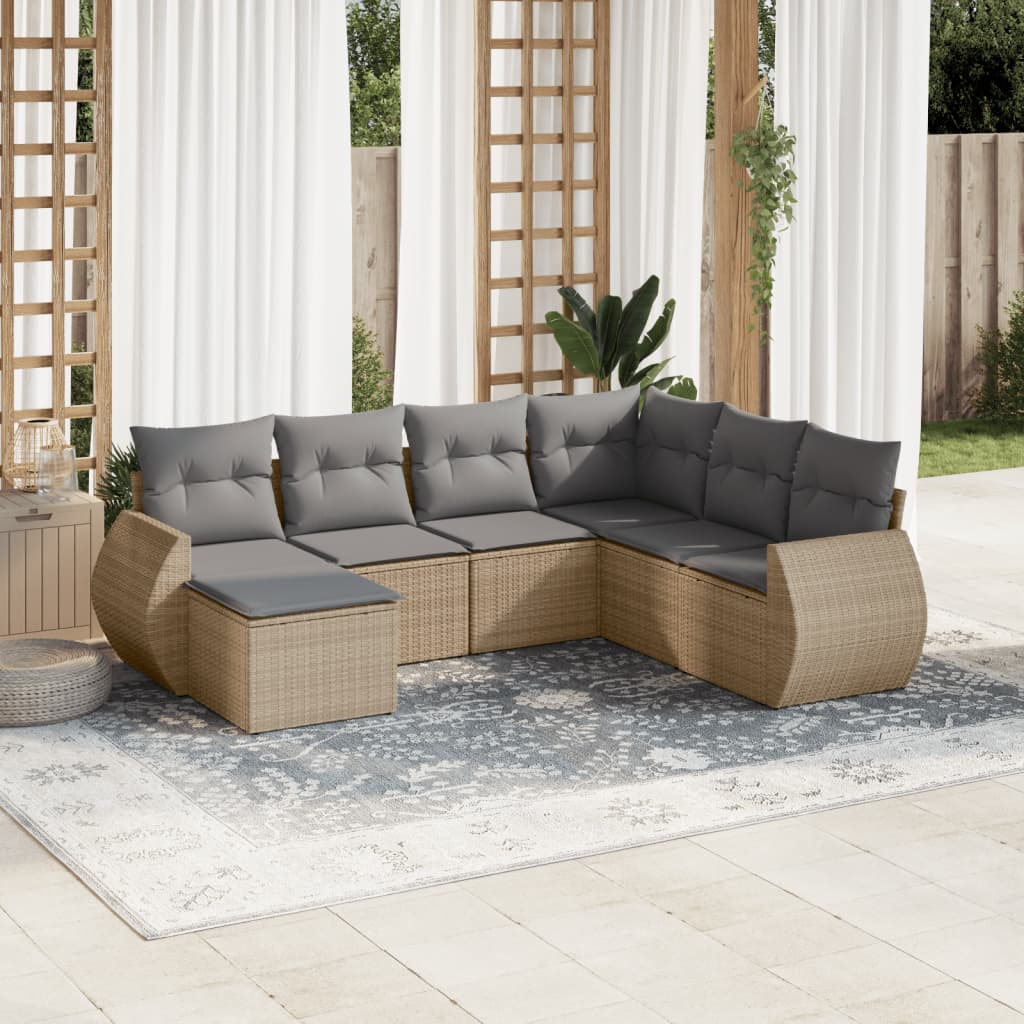 7-Delige Loungeset Met Kussens Poly Rattan Beige