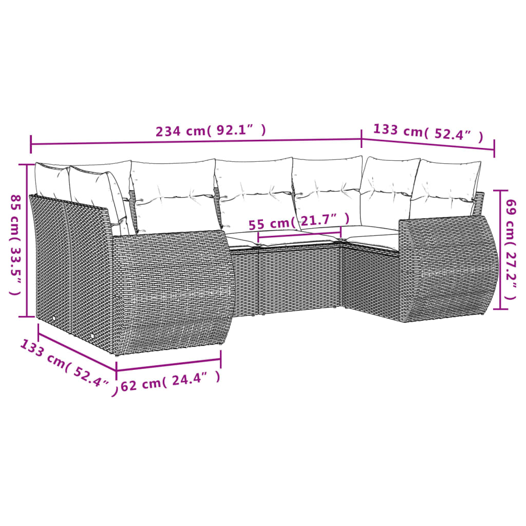 7-Delige Loungeset Met Kussens Poly Rattan Zwart