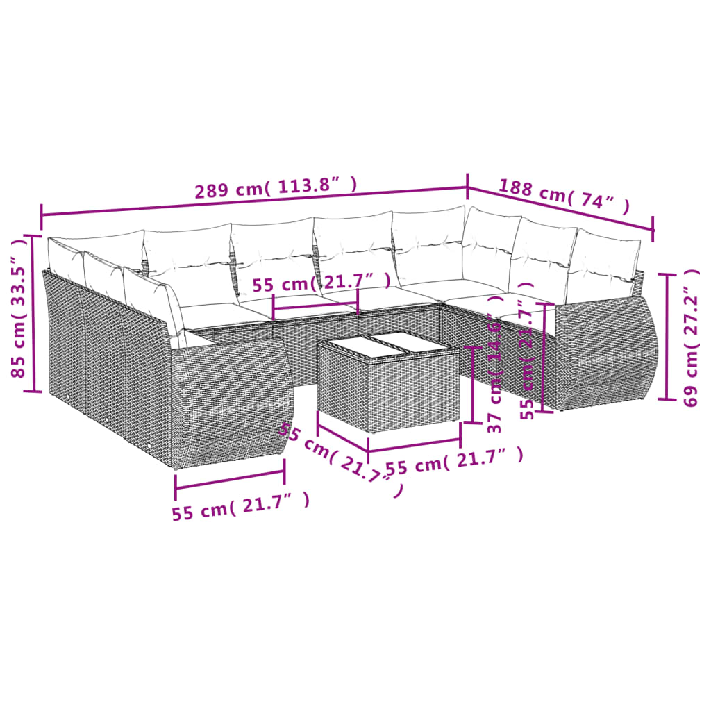 10-Delige Loungeset Met Kussens Poly Rattan Zwart