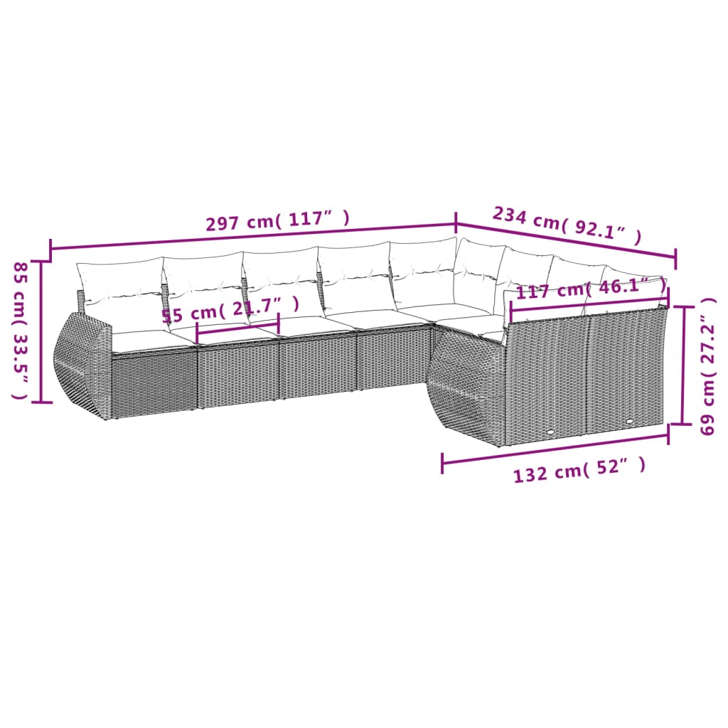 9-Delige Loungeset Met Kussens Poly Rattan