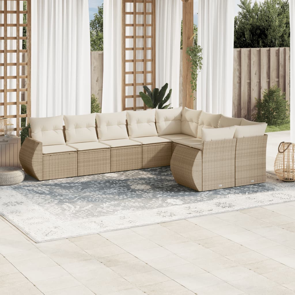 9-Delige Loungeset Met Kussens Poly Rattan