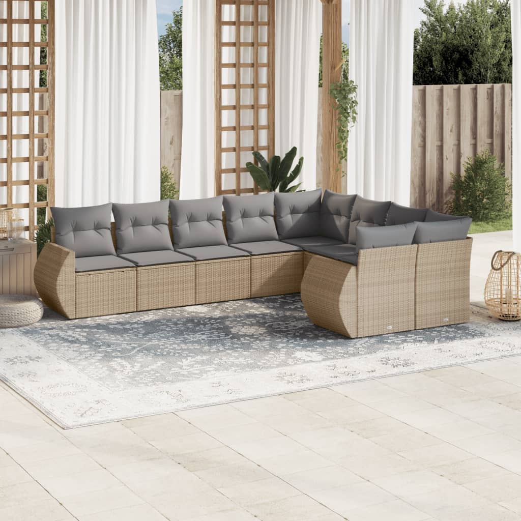 9-Delige Loungeset Met Kussens Poly Rattan