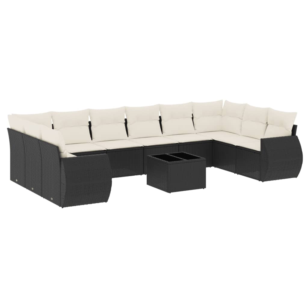 11-Delige Loungeset Met Kussens Poly Rattan Zwart