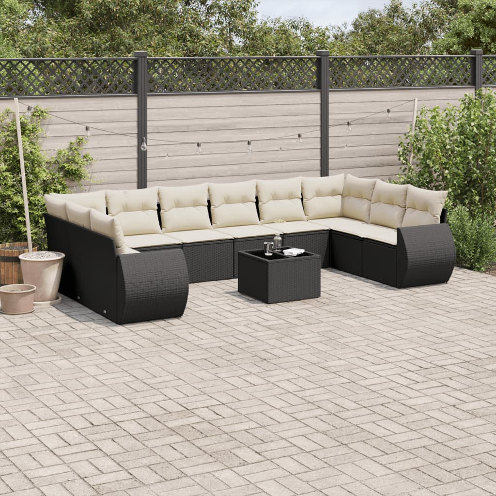 11-Delige Loungeset Met Kussens Poly Rattan Zwart