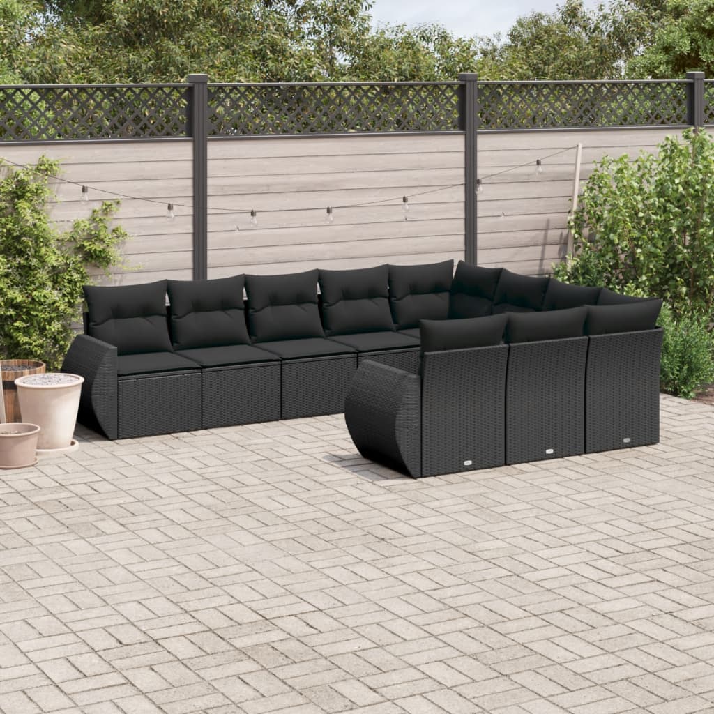 10-Delige Loungeset Met Kussens Poly Rattan Zwart