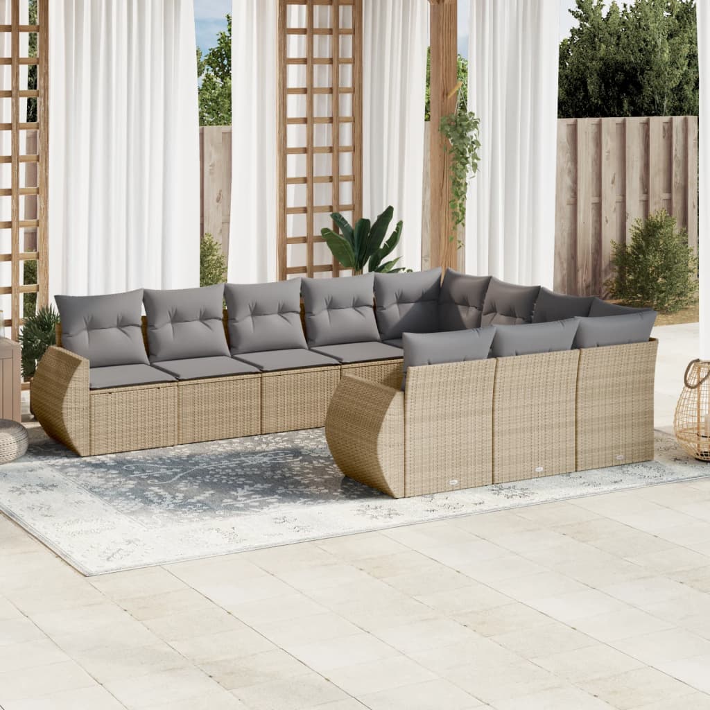 10-Delige Loungeset Met Kussens Poly Rattan Beige