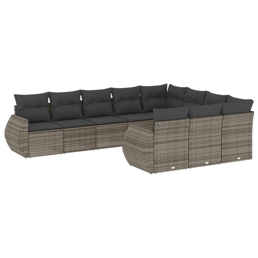 10-Delige Loungeset Met Kussens Poly Rattan Grijs