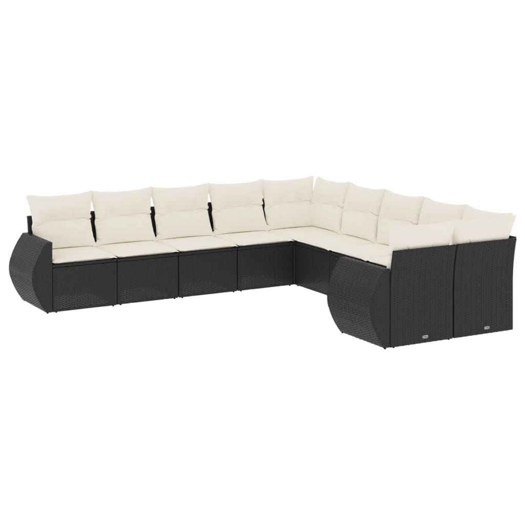 10-Delige Loungeset Met Kussens Poly Rattan Zwart