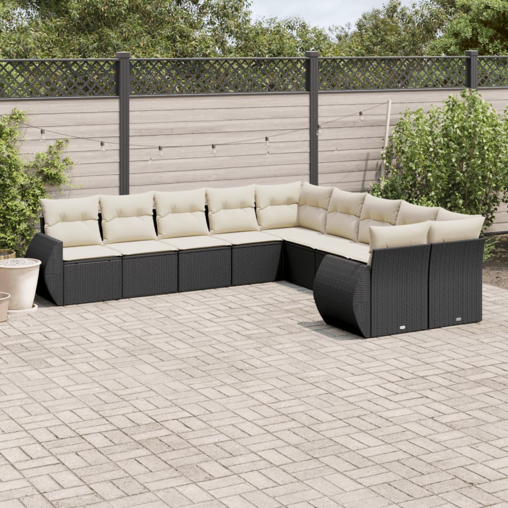 10-Delige Loungeset Met Kussens Poly Rattan Zwart