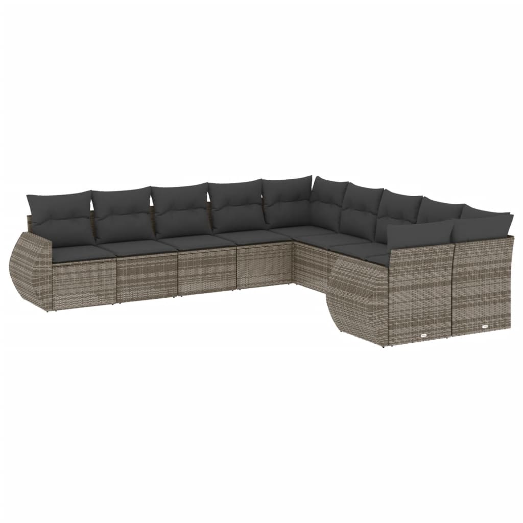 10-Delige Loungeset Met Kussens Poly Rattan Grijs