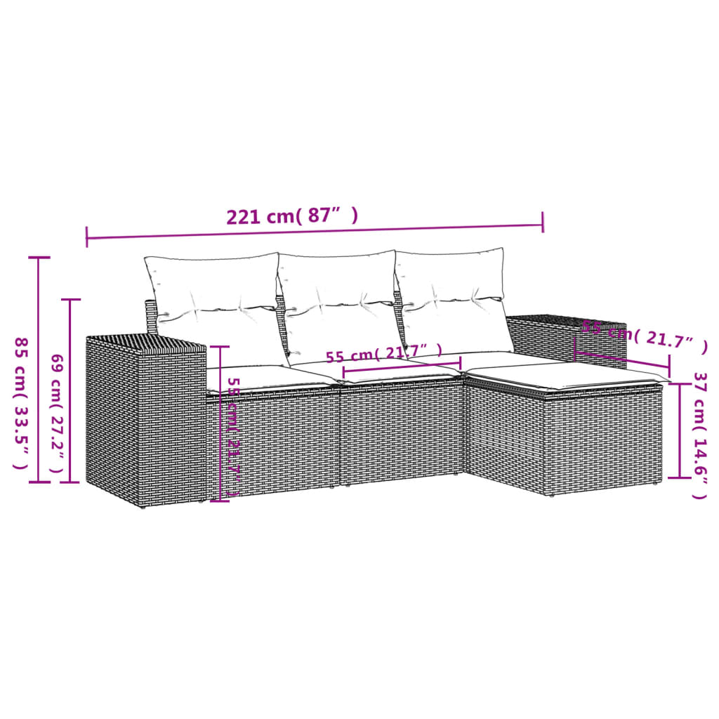 4-Delige Loungeset Met Kussens Poly Rattan Beige