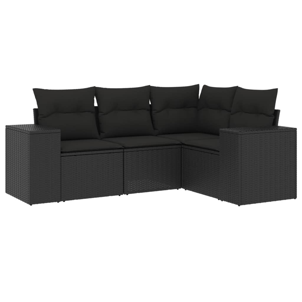 4-Delige Loungeset Met Kussens Poly Rattan Zwart