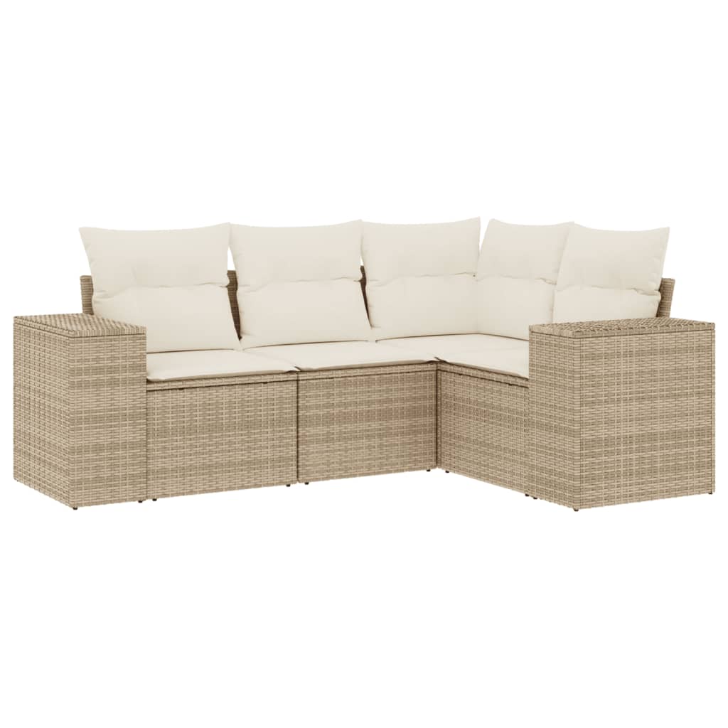 4-Delige Loungeset Met Kussens Poly Rattan Beige
